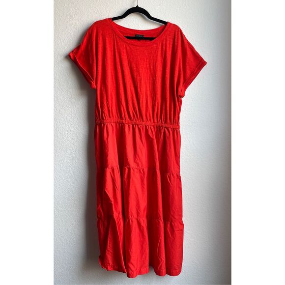 Talbots Dress Casual Coastal Tiered Women XL Red Short Sleeve Maxi Lightweight - Picture 1 of 7